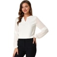 thumbnail image 1 of Top de la blusa de la oficina del trabajo del cuello del ojo de la cerradura de las mangas largas semi transparentes de la gasa elegante de las mujeres blanco M, 1 of 6