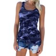 thumbnail image 3 of Veste Sans Manches Camouflage Chemise Col Rond Débardeur Femme Fille Été Veste Ronde Été Haut, Bleu Foncé, S, 3 of 5