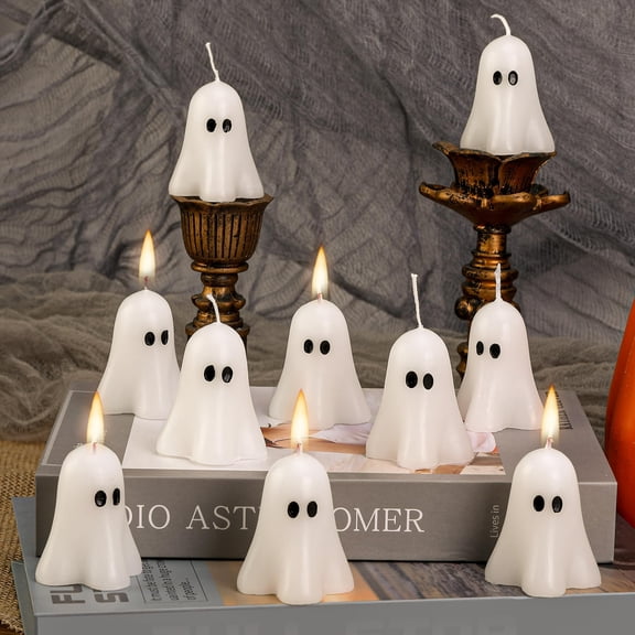 Ebaokuup 10 Pcs 2.3" x 1.6" White Halloween Ghost Candles for Table & Home Decor