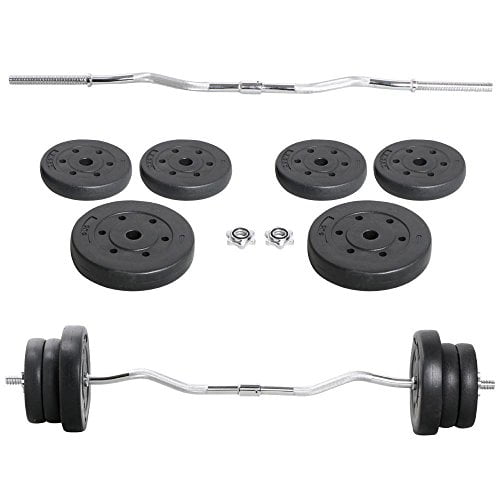 Barbell Weight Set Olympic Curl Bar 6 Weights 2 Barbell Clamps for Lifts 55LB 
