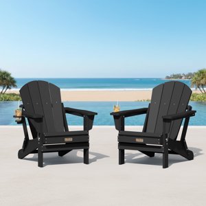 SERWALL Folding Adirondack Chair Set of 2, Black