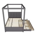 thumbnail image 6 of Full Size Upholstery Canopy Platform Bed with Trundle and 3 Storage Drawers, Solid Wood Captain Bed with 4-Poster Canopy Roof and Strong Slats Support for Bedroom, No Box Spring Needed, Gray, 6 of 7