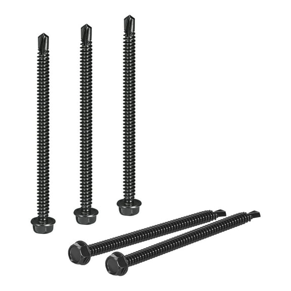 Uxcell 50 Pack #14 x 4" Self Drilling Screws, 410 Stainless Steel Self Tapping Screws for Metal, Black Oxidation Finish, Hex Washer Head Sheet Metal Screws