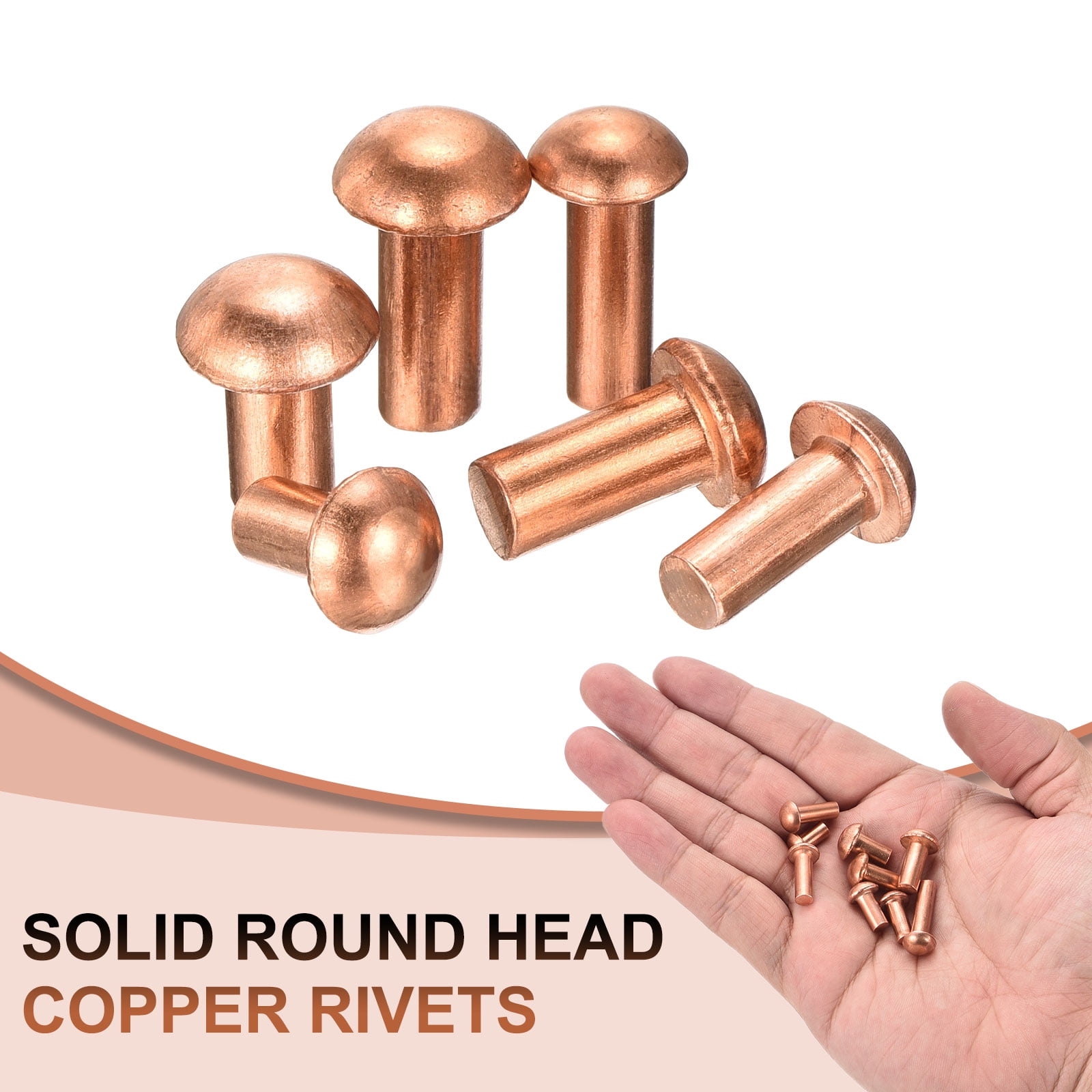 Uxcell 100 Pack 13/64" x  5/16" Round Head Copper Solid Rivets Fasteners