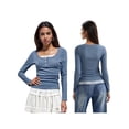 thumbnail image 6 of LMLYSoH Women Fashion Lace Stitching T-Shirt Long Sleeve Sweet Temperament Shirts Square Neck Spring Fall Tops, 6 of 7