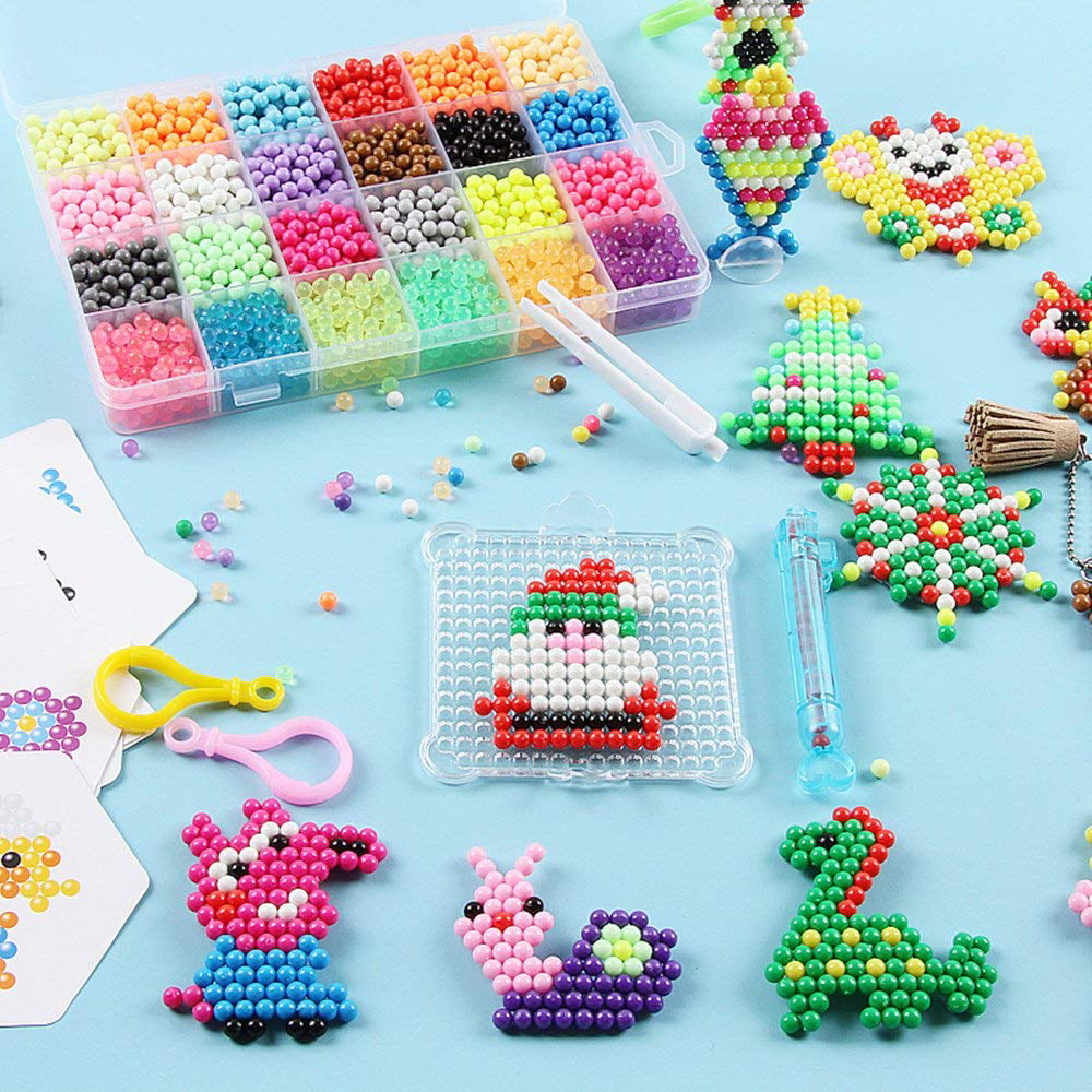 4000Pcs Magic Water Sticky Beads 24 Colors Water Spray Magic Beads Set DIY Art Crafts Toys with Pegboards Accessories for Kids Non-Iron Fuse Beads Non-Toxic Water Fuse Bead Kit 