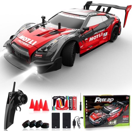 Remote Control Car RC Drift Car 1:16 Scale 4WD RC Car with LED Lights 2.4GHz 30km/h RTR High Speed Racing Sport Toy Car for Adults Boys Girls Kids Gift 2Pcs Rechargeable Battery