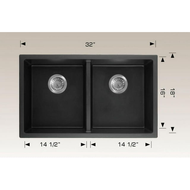 American Imaginations 32-in. W CSA Approved Black Granite Composite Kitchen Sink With 2 Bowl