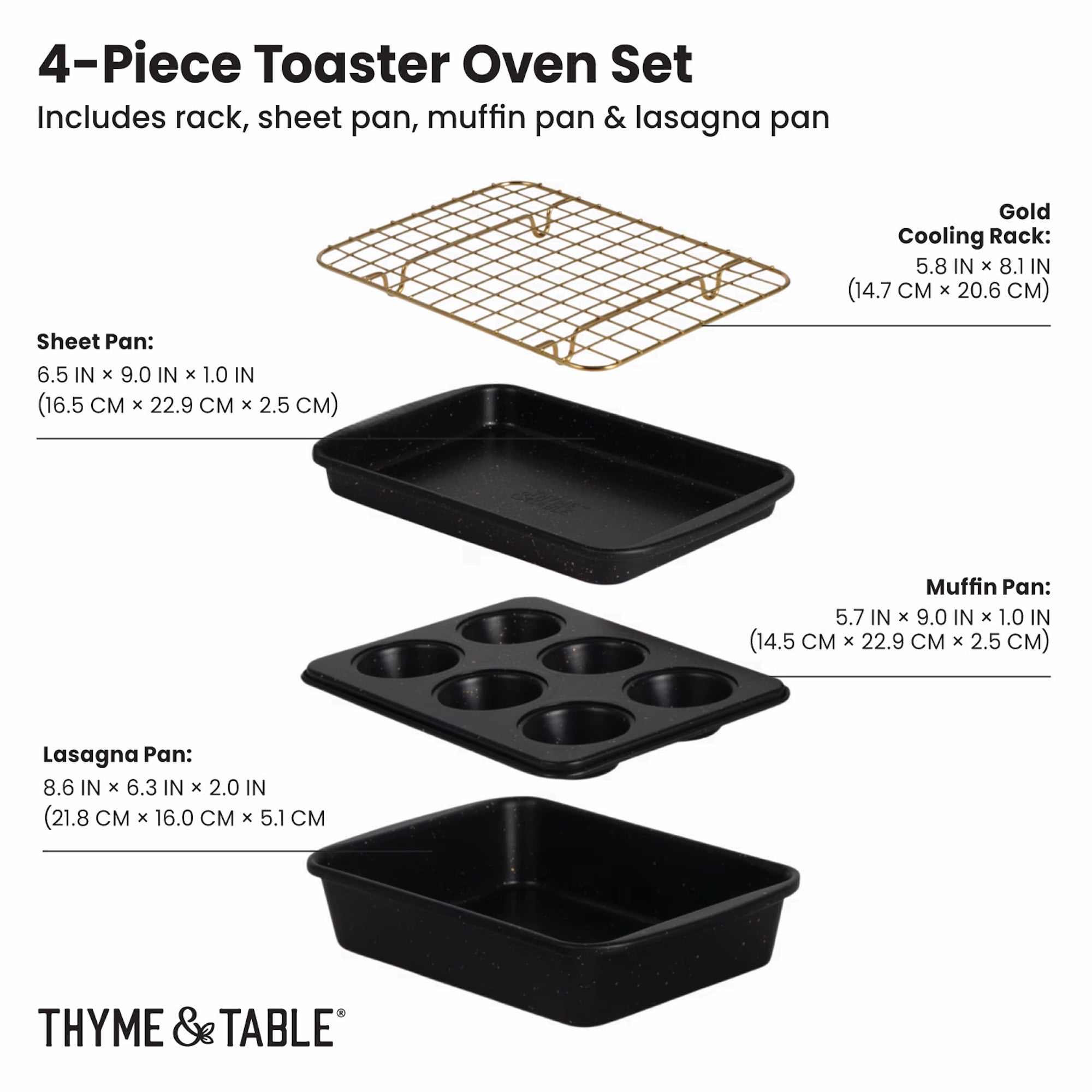 Thyme & Table 4-Piece Stackable Non-Stick Toaster Oven Bakeware Set, Black & Gold