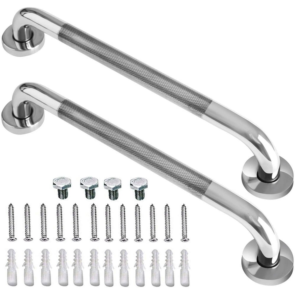 2 Pack 16 Inch Shower Grab Bar with AntiSlip Grip, Chrome Stainless Steel Bathroom Grab Bar