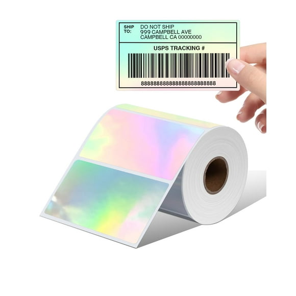 Etiquetas térmicas Memoking holográficas plateadas de 4 x 2 cm, 500 etiquetas