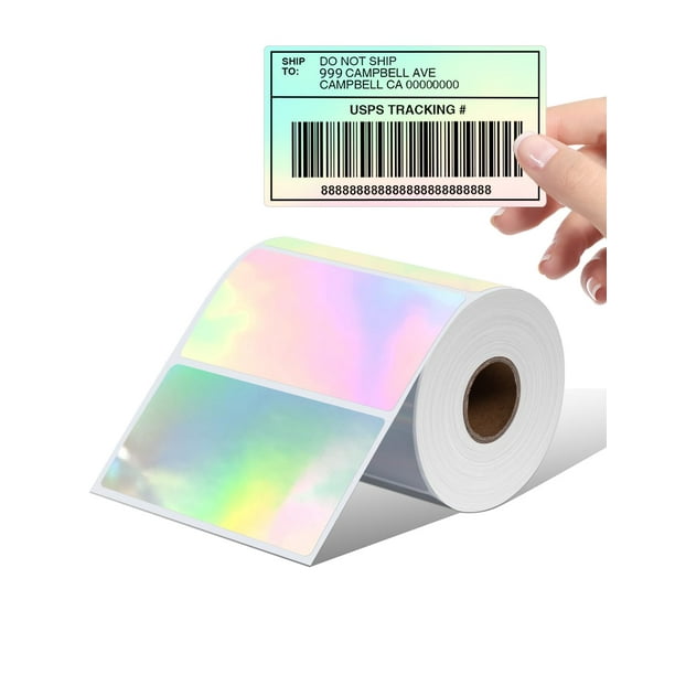 Etiquetas térmicas Memoking holográficas plateadas de 4 x 2 cm, 500 etiquetas