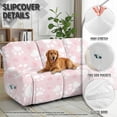 thumbnail image 6 of ZIATUBLES Recliner Sofa Covers Stretch Reclining Couch Slipcovers, Paw Love Heart Pink Printed Recliner Chair Cover for 3 Seat Furniture Protector with Side Pockets for Pets, 6 of 9