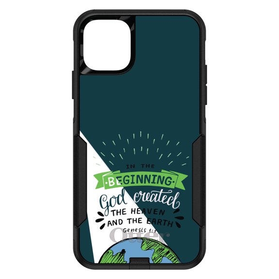 DistinctInk OtterBox Commuter Custom Case for Apple iPhone 15 (6.1" Screen) - God Created the Heaven & the Earth - Raised Bezel Screen Guard