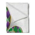 thumbnail image 2 of Fleur De Lis Soft Flannel Fleece Throw Blanket, Golden Yellow Colored Lily Diamond Shapes Royalty Theme, Cozy Plush for Indoor and Outdoor Use, 60" x 80", Purple Green, by Ambesonne, 2 of 5