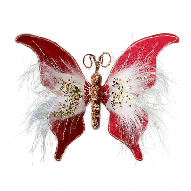 Mariposas artificiales decorativas, adornos de mariposas para fiestas y árboles de Navidad. Vino tinto