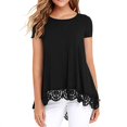 thumbnail image 1 of SHEOWO Womens Summer Tops Casual Women Plus Size T-Shirts Solid Color Round Neck Short Sleeve Loose Lace Blouse for Daily Wear, 1 of 3
