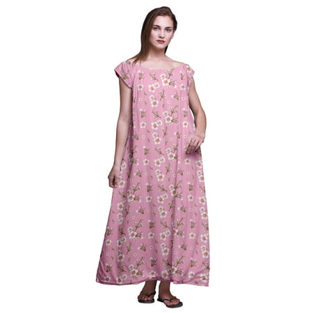 

Bimba Printed Long Maxi Dress For Women Rayon Sleepwear Short Sleeve Nightgown