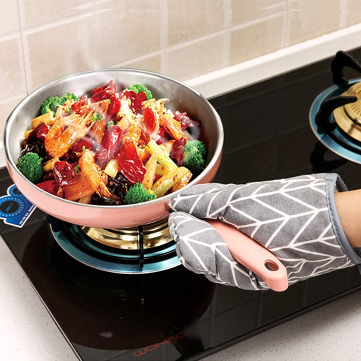Oven Mitts and Potholders BBQ Gloves-Oven Mitts and Pot Holders with Recycled Infill Silicone Non-Slip Cooking Gloves for Cooking Baking Grilling (4-Piece Set,Yellow)
