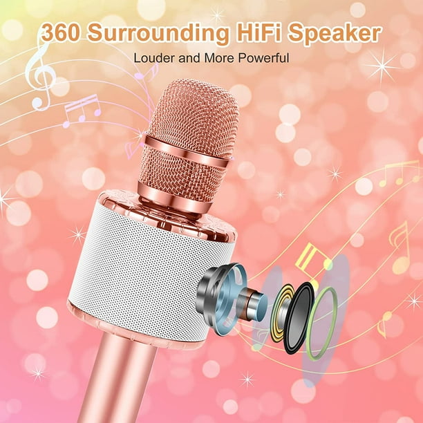 BONAOK Microphone Sans Fil, Microphone Karaoké Enfant Bluetooth Lecteur  Enregistreur Portable, Lumières LED Coloré Microphone de Fête Familial pour