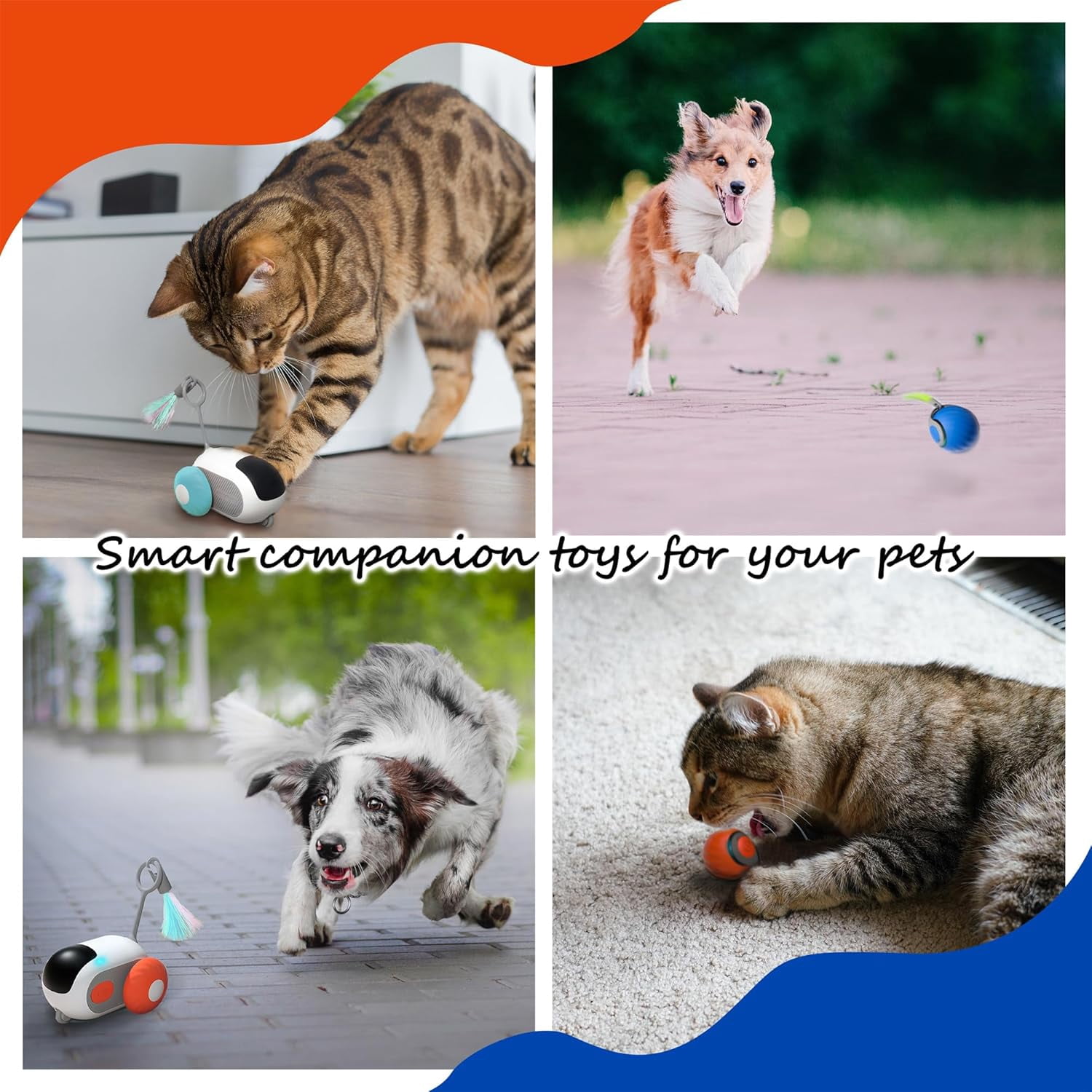 Interactive Robotic Cat & Dog Toy Set - 2-in-1 Automatic Rolling Ball & Motorized Car with Feathers, USB Rechargeable Smart Pet Companion for Bored Indoor Cats, Great for Hard Floors & Wood Surfaces