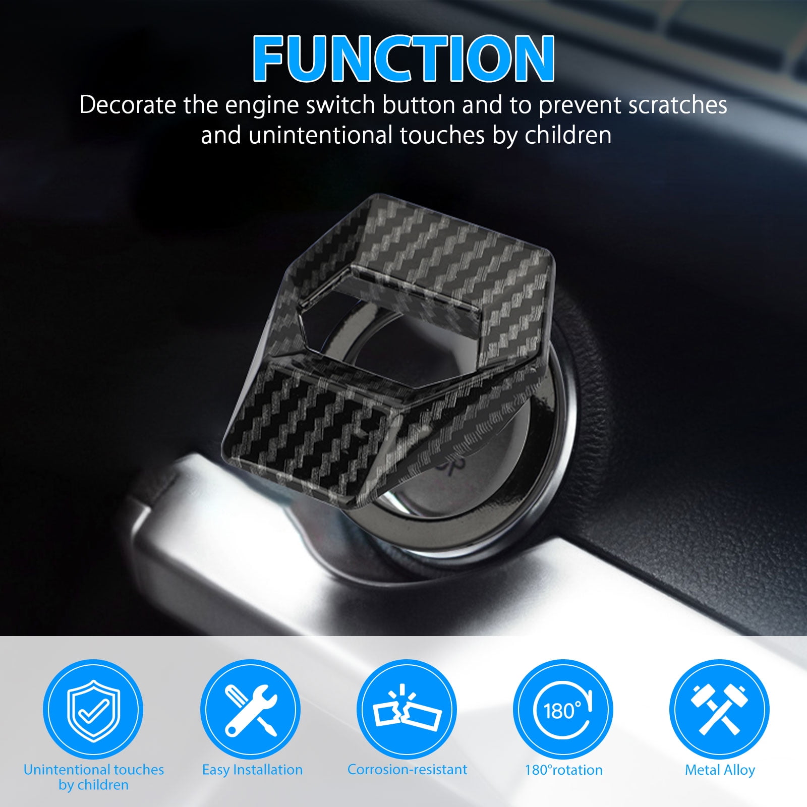 Details about / Car Start Stop Button Protection Cover Carbon Fiber Universal Push Switch Engine
