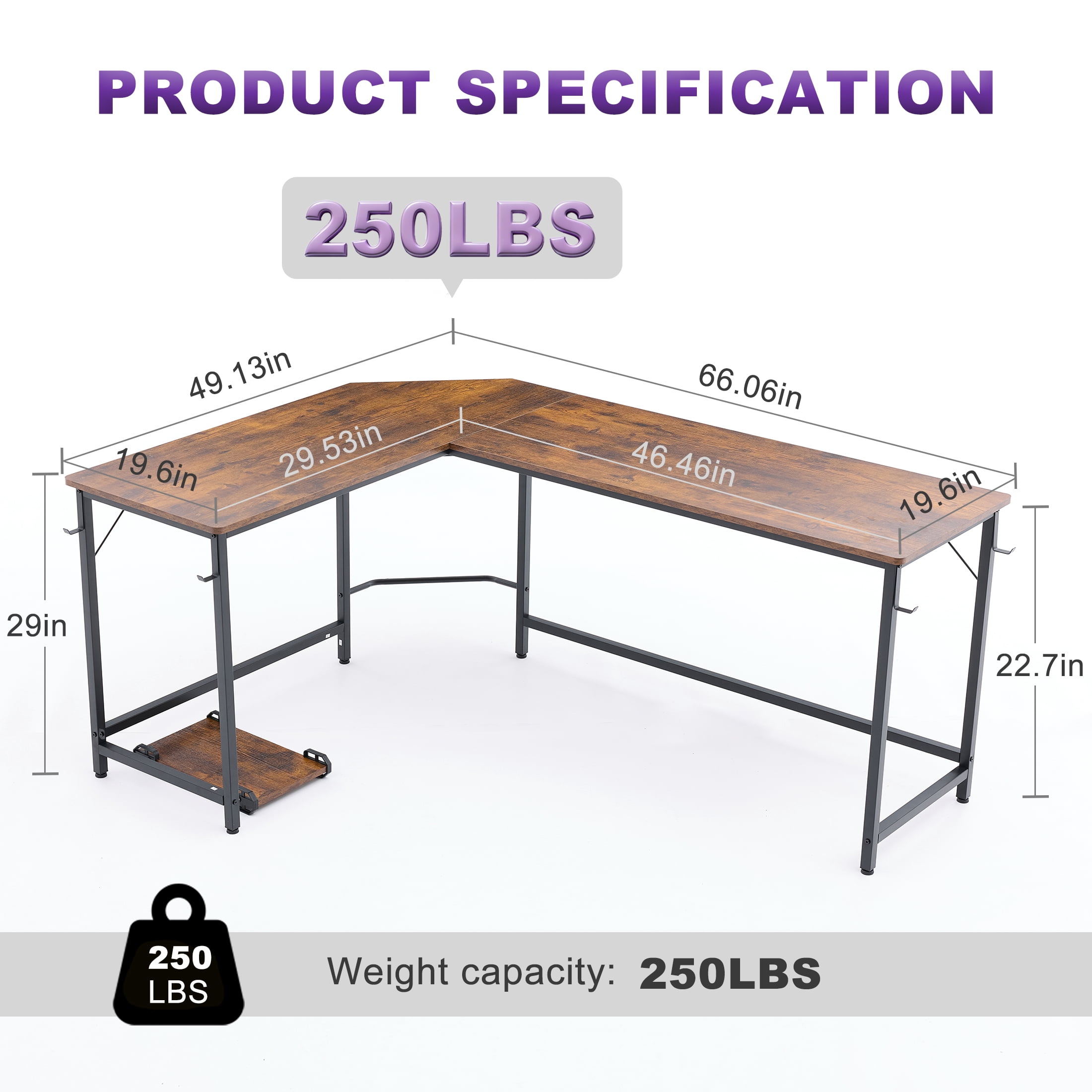 EDX Stylish L-shaped desk optimizes space, boosts productivity with ample dual-surface workspace and ergonomic modern design, Rust