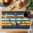 thumbnail image 2 of Nautical Anchor Placemats Set of 4 Navy Blue Yellow Striped Farmhouse Ombre Place Mats Indoor Wipeable Table Mats Washable Cloth Dining Table Placemats for Kitchen Holiday Party Home Decor 13x19 Inch, 2 of 9