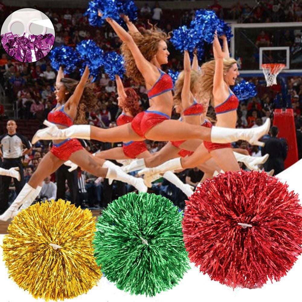 2pcs Concert Fancy Double hole handle Dress Costume Club Sport Supplies  Cheerleading Cheering Ball Cheerleader Pom Poms Dance Party Decorator RED  2PCS 