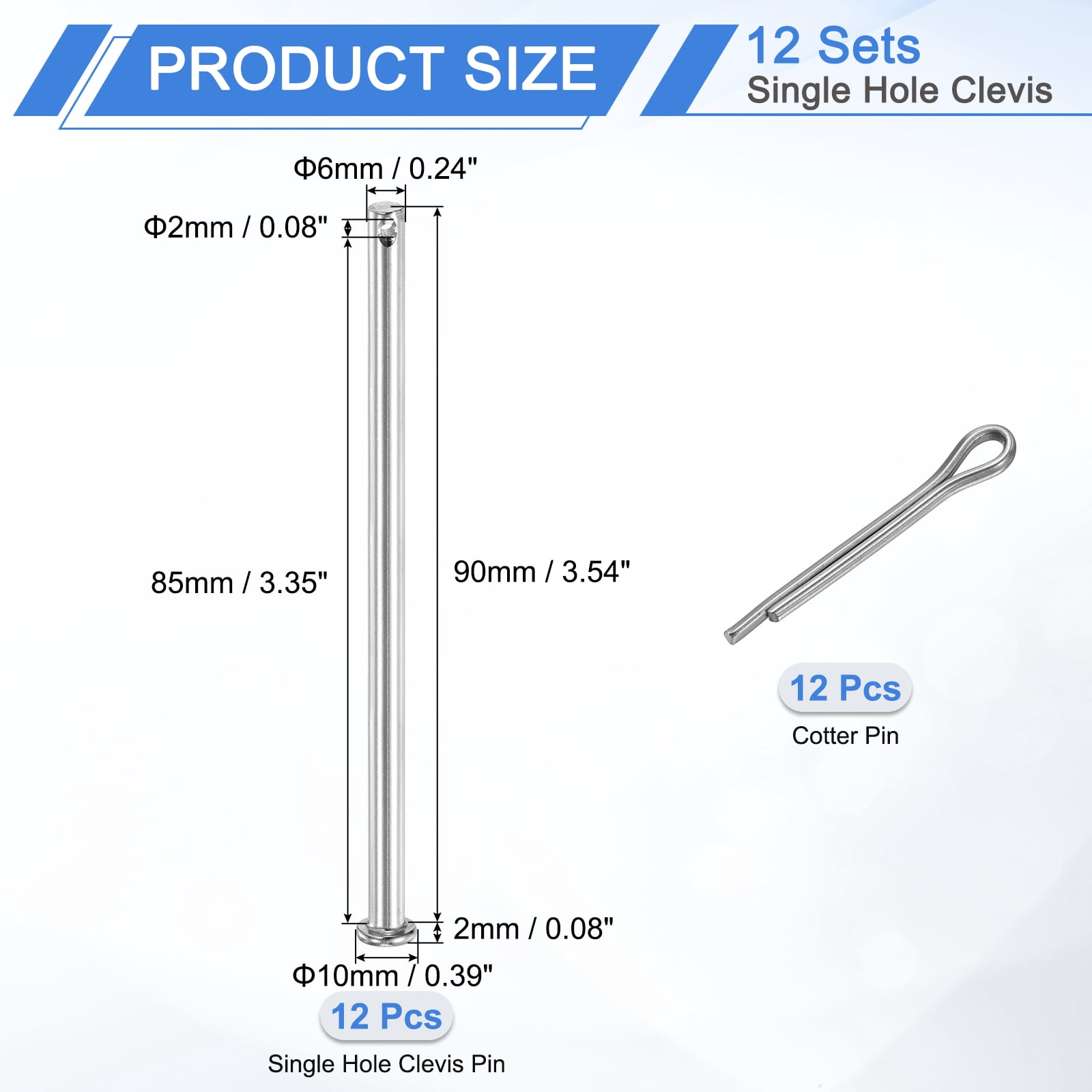 8Pack M3x10mm Clevis Pins, 304 Stainless Steel Single Hole Flat Head Clevis Pin Hairpin Location Pin with Cotter Pins for Trailer Latch Mechanics Repair Furniture Installation