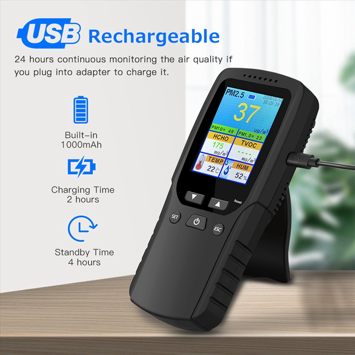 2X 9 in 1 Air Quality Monitor Indoor Outdoor PM2.5, PM1.0, PM10, HCHO, Detector Tester Temperature and Humidity Sensor
