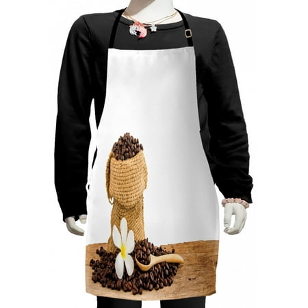 

Coffee Kids Apron Photo of Beans in a Burlap Sack with a Flower and a Wooden Spoon Boys Girls Apron Bib with Adjustable Ties for Cooking Baking Painting Almond Brown by Ambesonne