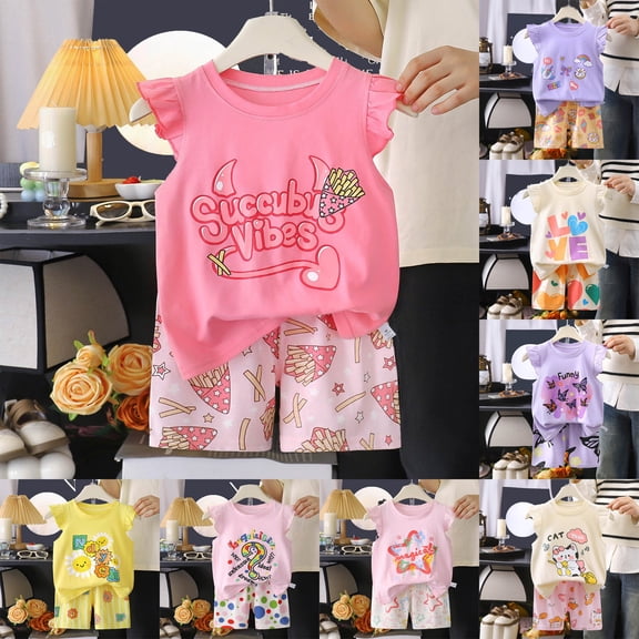 Toddler Sweatsuits Girls Baby Girl Summer Clothes Plaid Fly Sleeve Ruffle Tops Dress Shorts Set Toddler Girl Outfit 3 6 12 18 24 Months