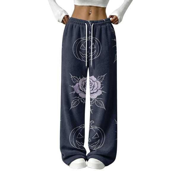 Trgacdwlo Halloween Print Lounge Pants Women Fleece Funny Pumpkin Graphic Women's Pajama Bottoms Winter Warm Fuzzy Pajama Pants Women