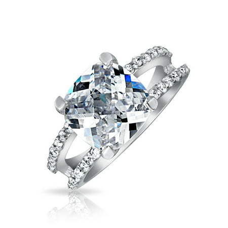 - Classic Split Shank Cubic Zirconia Antique Style Solitaire Cushion Cut CZ Promise Engagement Ring 925 Sterling Silver