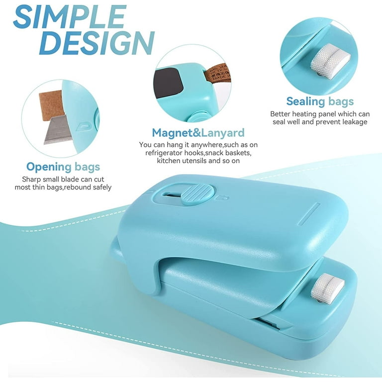 Mini Bag Sealer,2 in 1 Bag Sealer Heat Seal & Cut Portable, Portable Chip Bag Sealer with Hook,Convenient Plastic Sealer for Plastic Bag Food Snack
