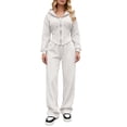 thumbnail image 2 of BRGZLK Women Sweatsuit Set 2 Piece Outfit Fall Winter Casual Long Sleeve Zip Up Slim Fit Hoodies Sweatshirt and Wide Leg Sweatpants Lounge Set for Daily Workout Outgoing White XL, 2 of 7