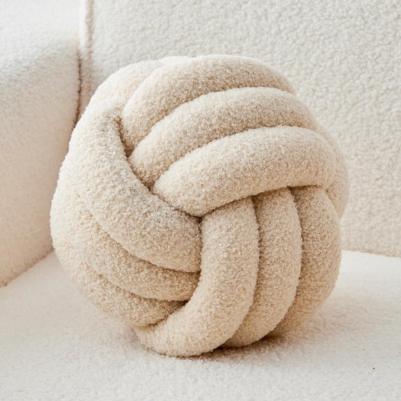 LQSEO Knot Pillow Ball Beige Throw Pillow 8In Small Decorative Pillows,Lambswool,Handmade,Round Knotted Cushion,1 Count,Styled Accent Gifts for Sofa,Couch,Chair Or Bed Room Home Decor