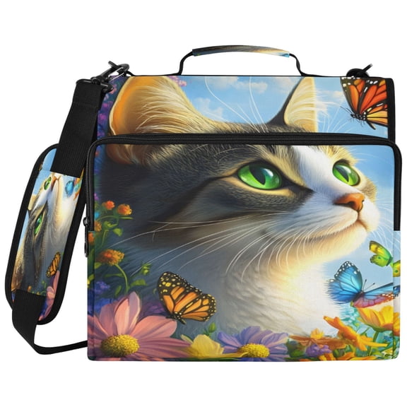 ALAZA Zipper Binder Cat Fantasy Butterfly Pattern 2 inch 3 Ring 500 Sheet Capacity Trapper Keeper File Folder Organizer Bag