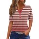 thumbnail image 2 of Fiudx Ofertas y Liquidaciones Camiseta Casual de Moda para Mujer Blusas Estampadas a Rayas Degradadas Top con Botones y Cuello En V, 2 of 5