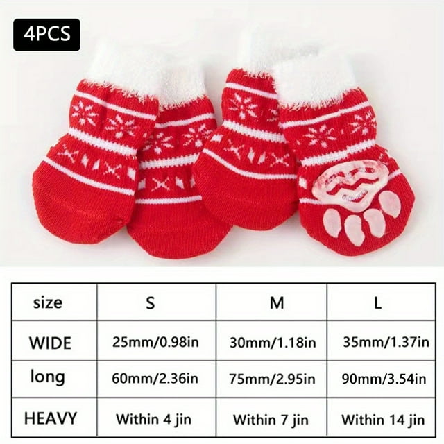 4PCS Pet Paw Protection Dog Socks For Pet Dog Small Cat Non-slip Pet Socks Christmas Gift Pattern