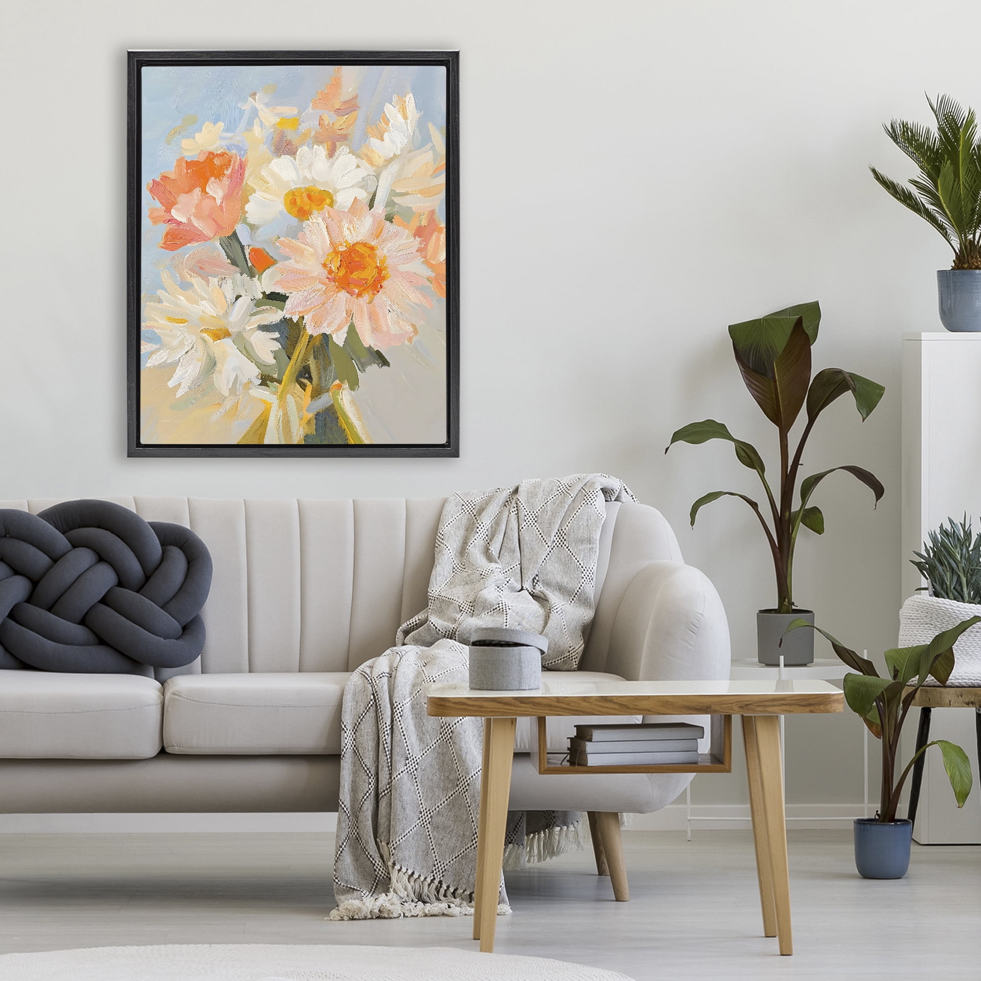 Stupell Industries Orange Spring Floral Bouquet Black Framed Floater Canvas Wall Art, design by The Prints Vibe