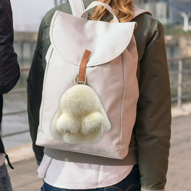Llavero de Coche Suave Conejo Pompom, Colgante Hecho a Mano de Piel Falsa de 10 cm Llavero Lindo