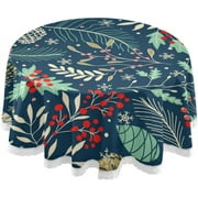 SKYSONIC Round Tablecloth 60In,Christmas Pine Leaves Table Cover Water Resistant Spill Proof Large Table Cover for Indoor & Outdoor Family Gathering Dinner, BBQ Christmas Decoration174