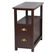 Wulawindy End Table With 2 Drawer Natural Wood Bedside Table, Narrow Side Tables For Living Room,Stable And Robust Structure 23.78 x 12 x 24.13 Inch,Brown