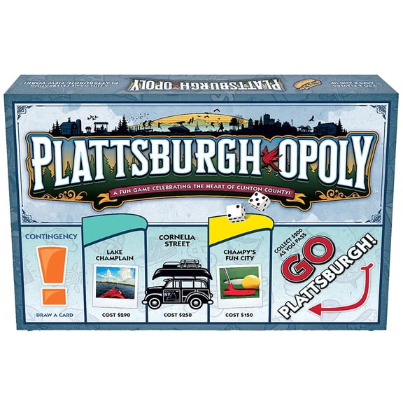 Late For The Sky: Plattsburgh-Opoly - City Themed Opoly-Style Board Game, Landmark Properties, Family Strategy, 2-6 Player, Traditional or 1hr Version