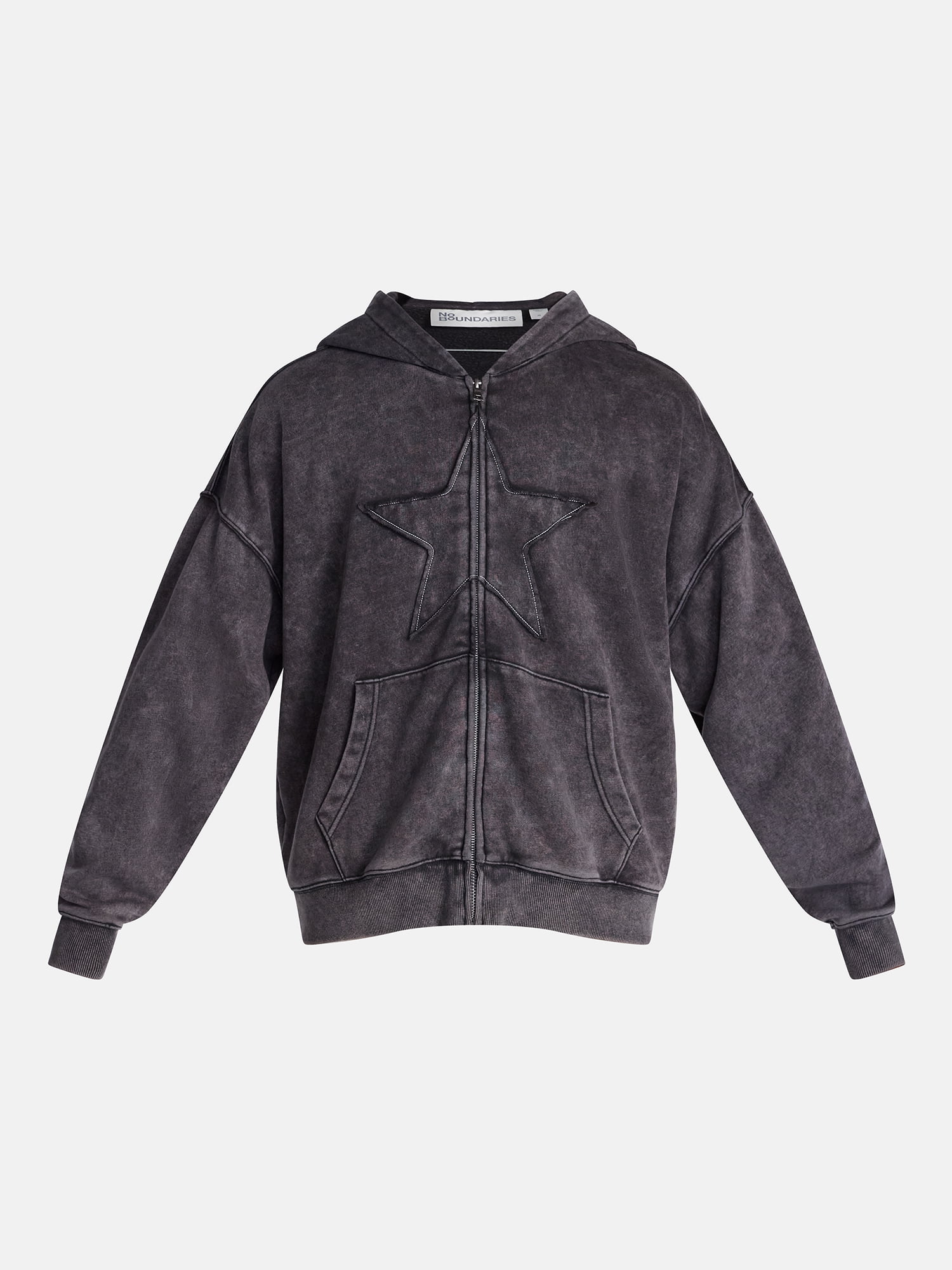 No Boundaries Zip Up Oversized Hoodie with Applique Detail, Men's and Big Men's XS-3XL