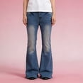 thumbnail image 2 of QURATI Women's High Waisted Flare Jeans | Retro Stretchy Bell Bottom Denim Pants Womens Bottoms Light Blue XL, 2 of 9