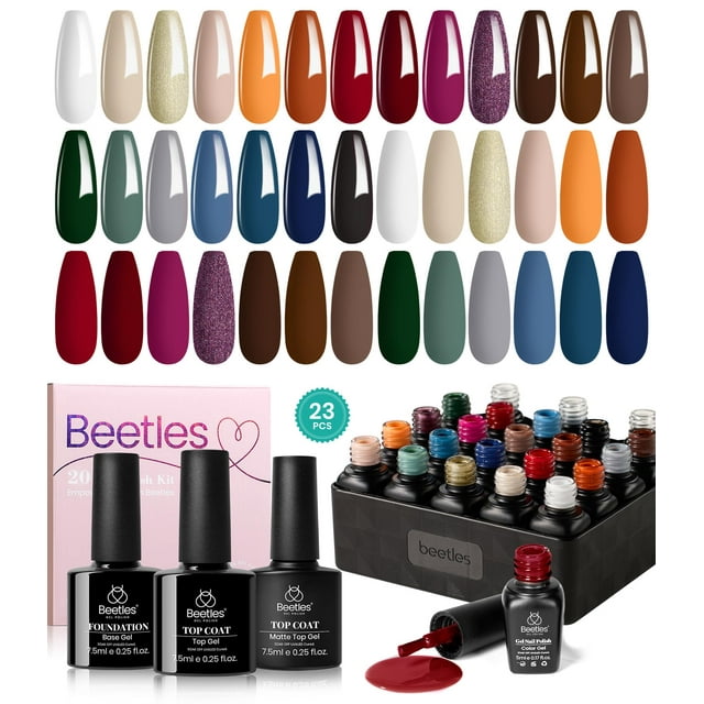 Kit de esmaltes de uñas Beetles Fall Gel, 23 unidades, naranja, burdeos y rojo