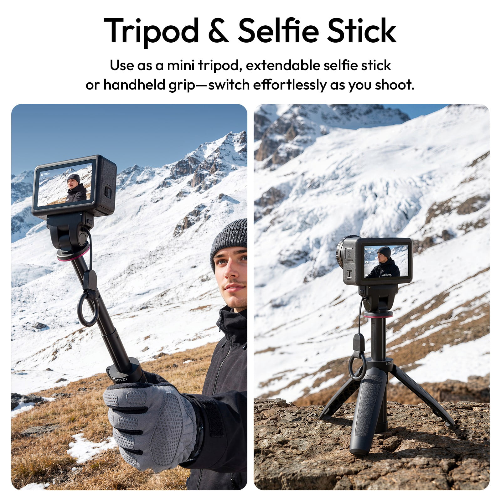 Ulanzi MT99 Mini Tripod Selfie Stick for Action Cameras, Magnetic Mount Portable Vlogging Grip with Extendable Tripod Stand